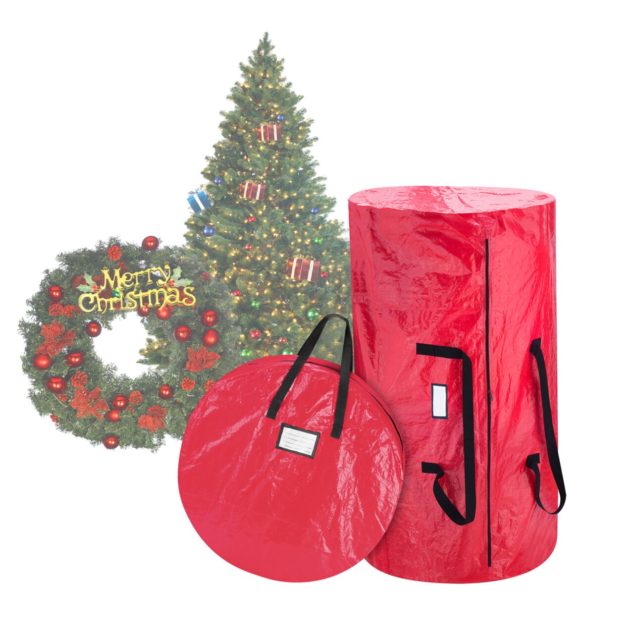 Elf Stor Christmas Tree And Wreath Storage Bag Red Zipper Handles Extra Large